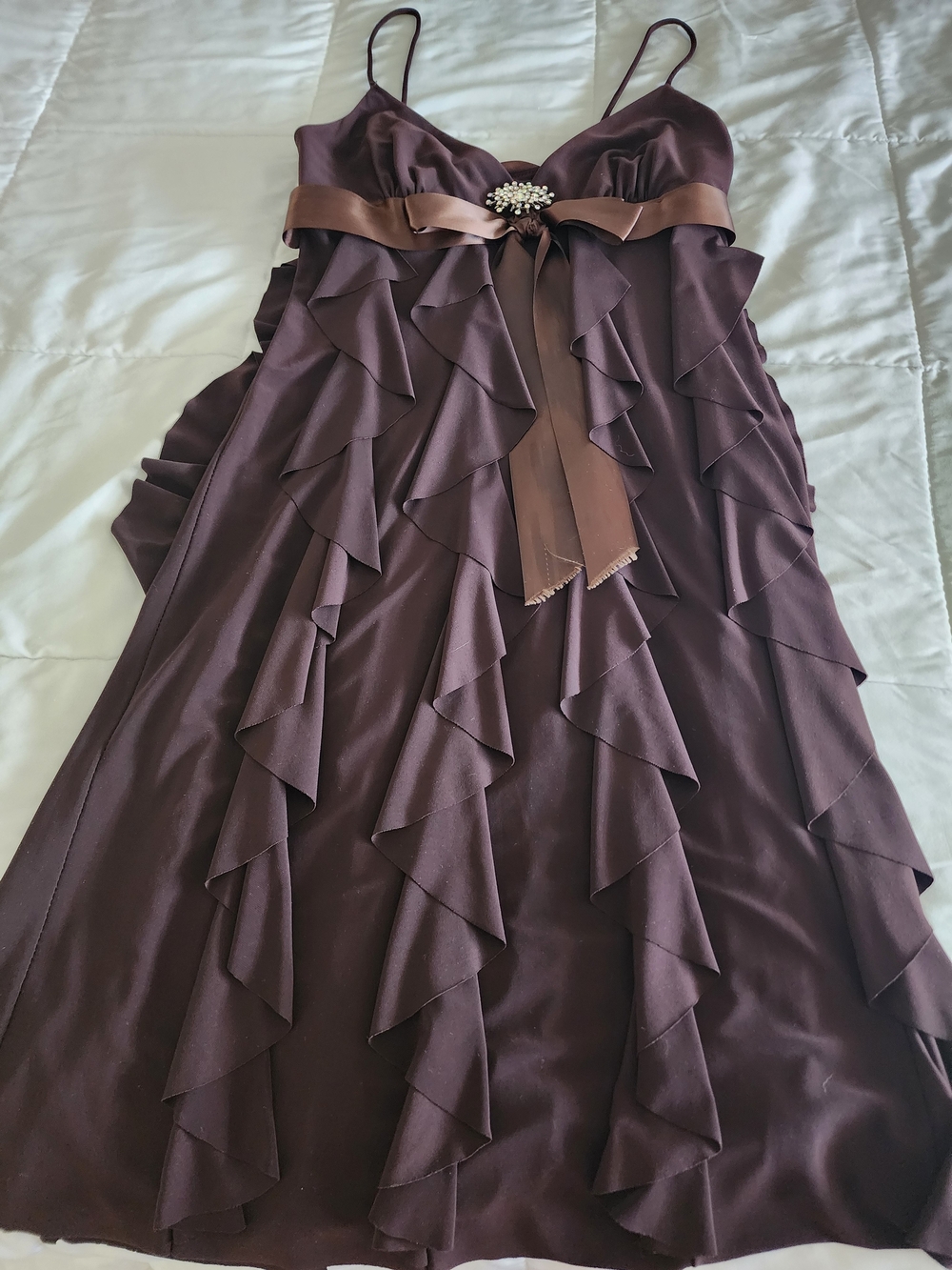 Cache Women's Brown Ruffled Evening Skirt with Satin Waist Tie